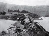 A historic spot in Akaroa Harbour at the neck of the Onawe Peninsula : remains of the Takapuneke Pa can still be seen.