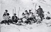A luncheon interval on Mt Sebastopol while on a ski trip at Mount Cook National Park