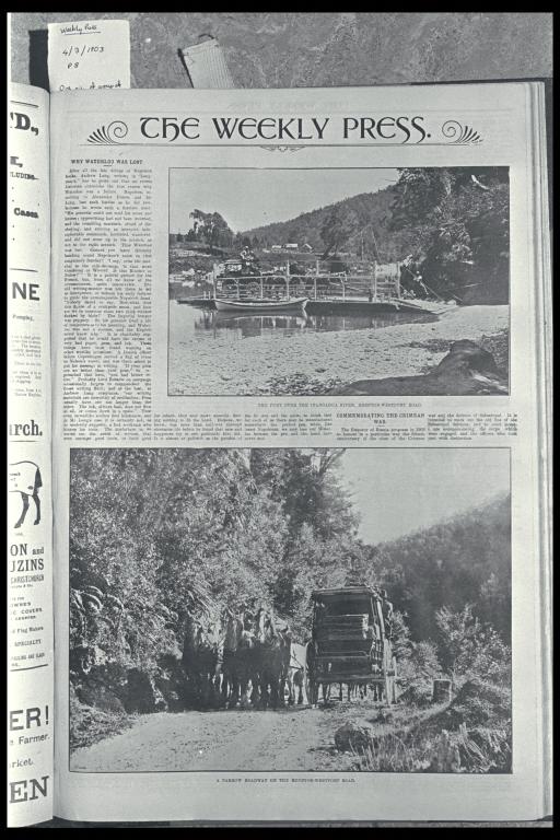 The punt over the Inangahua River on the Reefton/Westport Road and the narrow roadway The punt over the Inangahua River on the Reefton/Westport Road and the narrow roadway