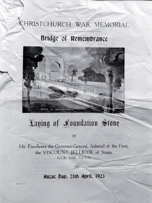 Poster advertising the laying of the foundation stone of the Bridge of Remembrance Poster advertising the laying of the foundation stone of the Bridge of Remembrance