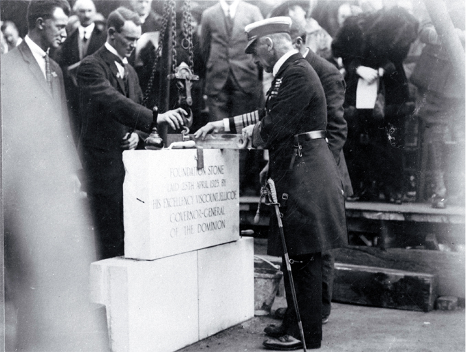 Lord Jellicoe sees the foundation stone is in place, Bridge of Remembrance Lord Jellicoe sees the foundation stone is in place, Bridge of Remembrance
