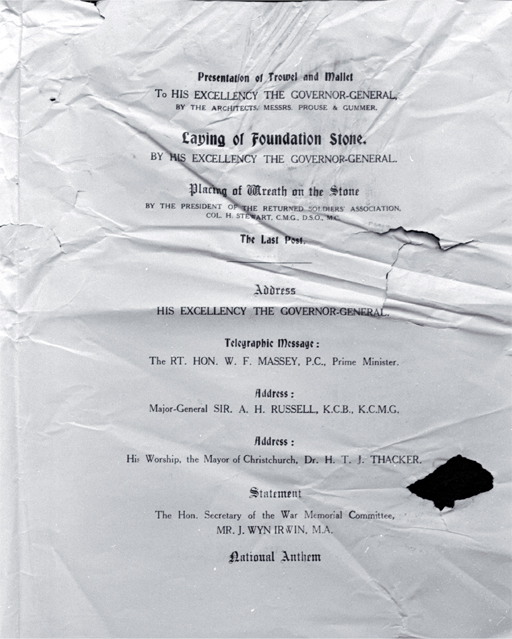 Page two of the order of ceremony for the laying of the foundation stone, Bridge of Remembrance Page two of the order of ceremony for the laying of the foundation stone, Bridge of Remembrance