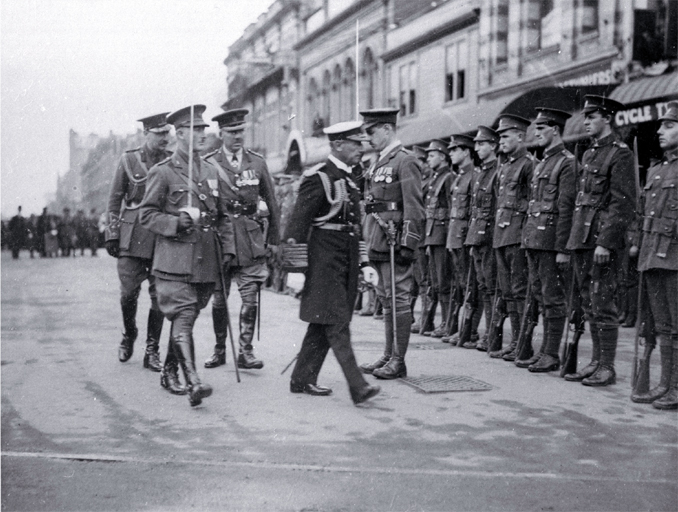 Lord Jellicoe inspects the First Canterbury Guard of Honour, ANZAC Day, foundation stone ceremony, Bridge of Remembrance Lord Jellicoe inspects the First Canterbury Guard of Honour, ANZAC Day, foundation stone ceremony, Bridge of Remembrance