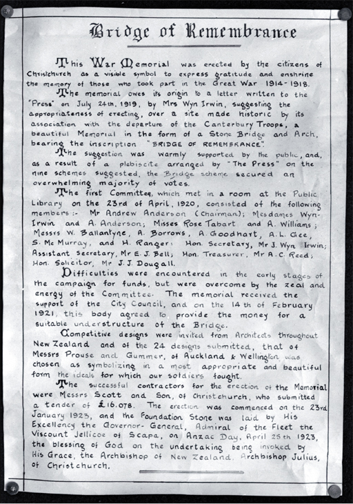 Extracts from the address by Wyn Irwin, secretary of the Bridge of Remembrance Committee, foundation stone ceremony Extracts from the address by Wyn Irwin, secretary of the Bridge of Remembrance Committee, foundation stone ceremony