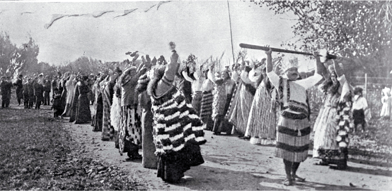The powhiri led by Potango to Lord Plunket on his visit to Tuahiwi Pa The powhiri led by Potango to Lord Plunket on his visit to Tuahiwi Pa