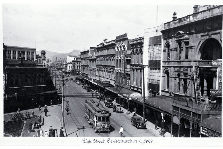 High Street, Christchurch : on the righthand side are McKenzies, Ashby Bergh, Manning & Co., Begg's, Marsh's Silks and the White Hart Hotel. High Street, Christchurch : on the righthand side are McKenzies, Ashby Bergh, Manning & Co., Begg's, Marsh's Silks and the White Hart Hotel.