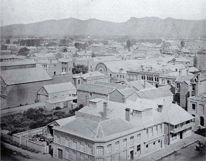 A view east from the spire of Christchurch Cathedral. A view east from the spire of Christchurch Cathedral.