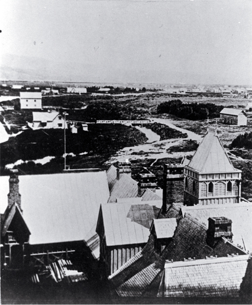 View of Christchurch to the west from the tower of the Provincial Government Buildings View of Christchurch to the west from the tower of the Provincial Government Buildings