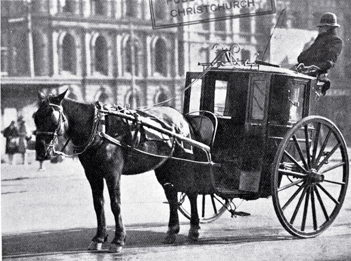 A hansom cab in Cathedral Square, Christchurch, waiting for customers A hansom cab in Cathedral Square, Christchurch, waiting for customers