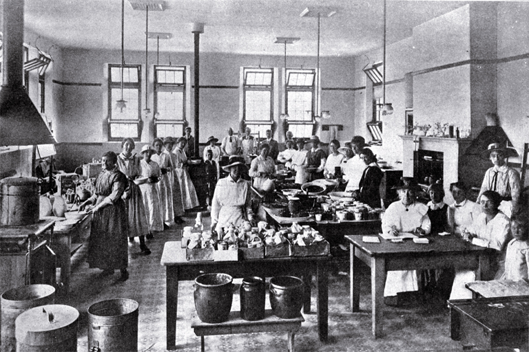 The soup kitchen at the Sydenham Manual Training Centre : some workers under Miss Ponder. The soup kitchen at the Sydenham Manual Training Centre : some workers under Miss Ponder.