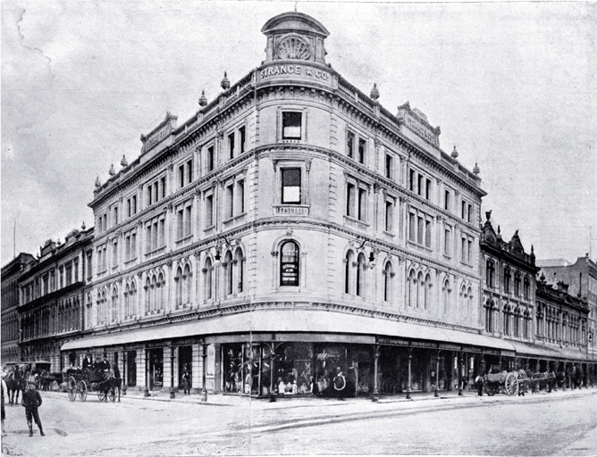 Strange and Co's building on the corner of High and Lichfield Streets, Christchurch Strange and Co's building on the corner of High and Lichfield Streets, Christchurch