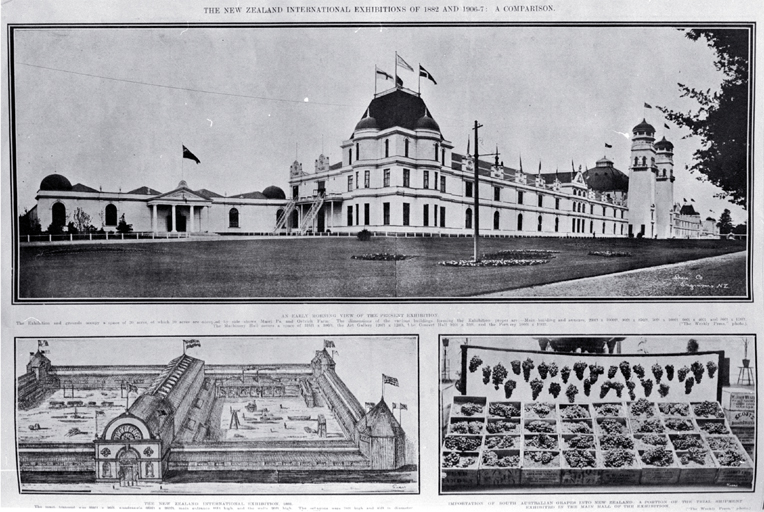 New Zealand International Exhibition : the front of the Canadian Pavilion, main building and machinery hall. New Zealand International Exhibition : the front of the Canadian Pavilion, main building and machinery hall.