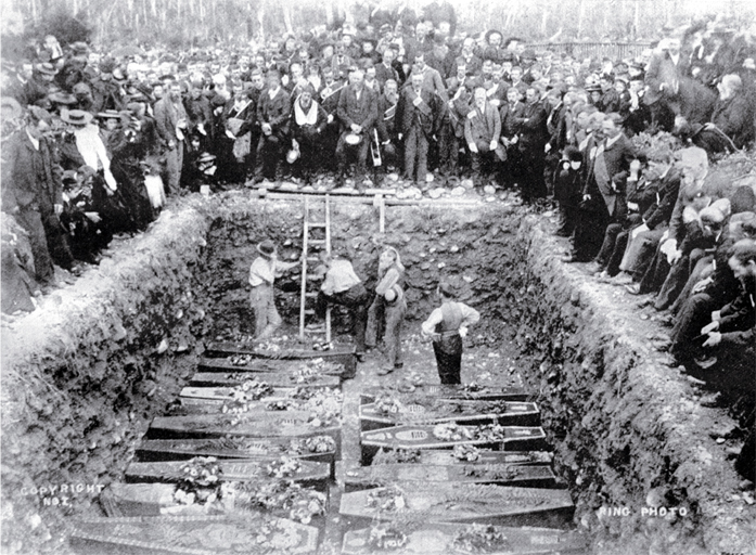 Mass funeral service for the victims of the Brunner mining disaster Mass funeral service for the victims of the Brunner mining disaster