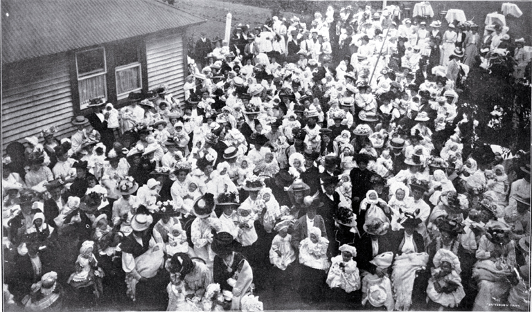 Mothers and babies gathered outside St. Helen's Hospital, Sydenham Mothers and babies gathered outside St. Helen's Hospital, Sydenham