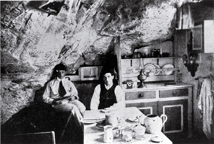 Interior of a cave hut at Taylor's Mistake, Christchurch, used by young men on weekend summer trips Interior of a cave hut at Taylor's Mistake, Christchurch, used by young men on weekend summer trips