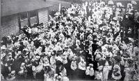 Mothers and babies gathered outside St. Helen's Hospital