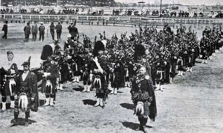 The pipe bands in the massed display. The pipe bands in the massed display.