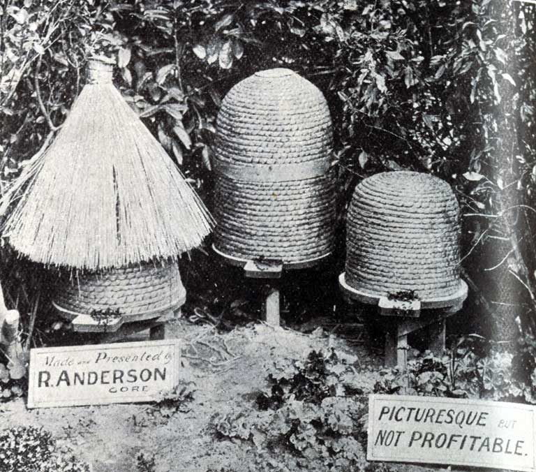 Old style of hives - picturesque, but not profitable. Old style of hives - picturesque, but not profitable.
