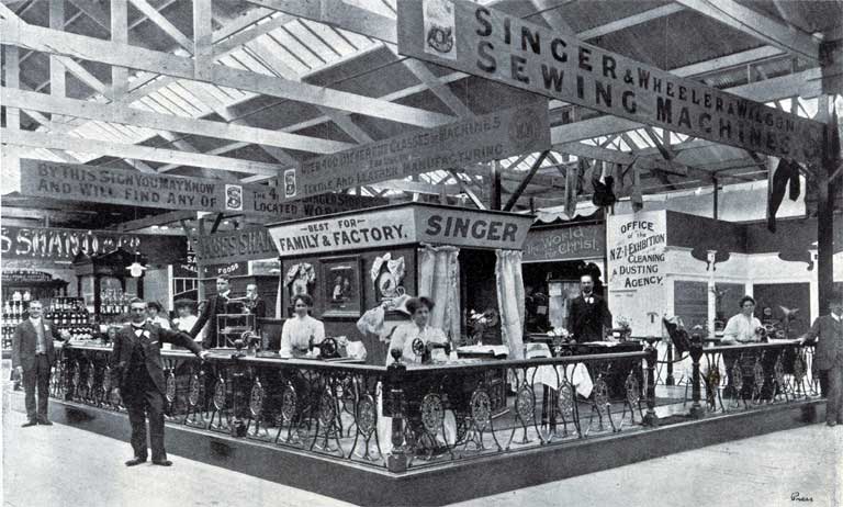 A view of the Singer Manufacturing Company’s exhibit opposite the British Court. A view of the Singer Manufacturing Company’s exhibit opposite the British Court.