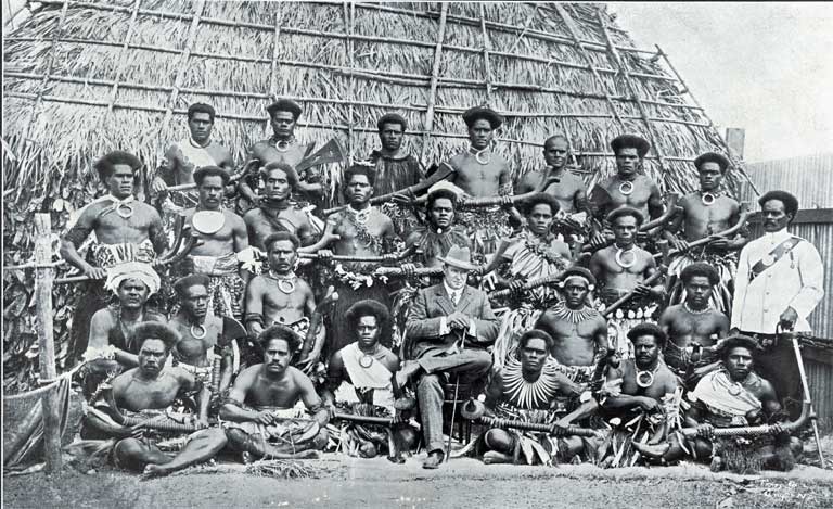 The Fijians in dancing dress. The Fijians in dancing dress.