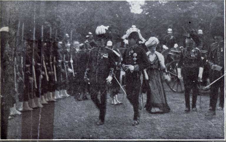 Lord Plunket, attended by Colonel Bauchop, leads the way Lord Plunket, attended by Colonel Bauchop, leads the way