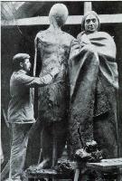 The Maori group. Mr J. McDonald at work on the Maori group of figures for the Exhibition
