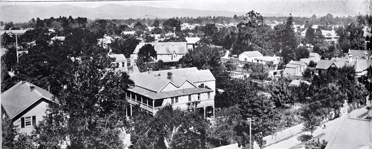 Half of a panorama of Merivale and St. Albans from the spire of the St. Albans Methodist Church, Rugby Street running through centre Half of a panorama of Merivale and St. Albans from the spire of the St. Albans Methodist Church, Rugby Street running through centre