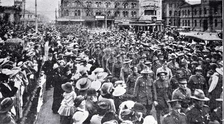 Returned soldiers pass through Cathedral Square, Christchurch Returned soldiers pass through Cathedral Square, Christchurch