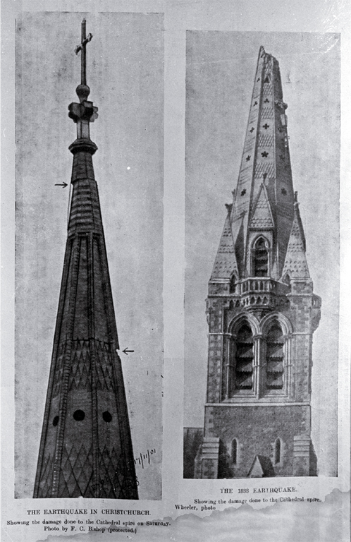 Earthquake damage to the Cathedral spire, in 1888 and 1901 Earthquake damage to the Cathedral spire, in 1888 and 1901