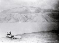 The photographic team of W. E. Sorrell (Wheeler & Son) by Lake Rotomahana after the eruption on the site of Te Ariki