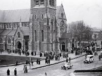 Church worshippers coming out of the Christchurch Cathedral after a service