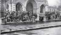 About 200 wreaths lay outside the front porch of the Christchurch Cathedral