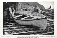 A dinghy shown being launched to attempt to find Capt Lorraine after his ballooning accident, 1899