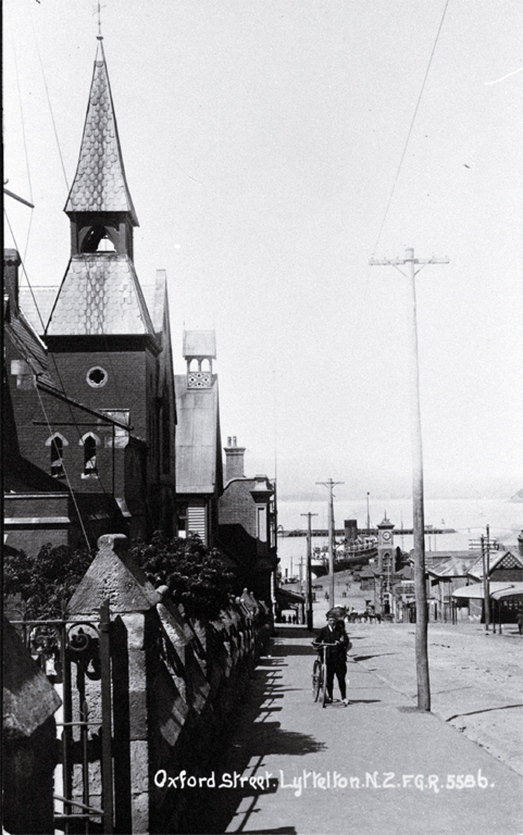 Looking down to the wharf from Oxford Street, Lyttelton Looking down to the wharf from Oxford Street, Lyttelton
