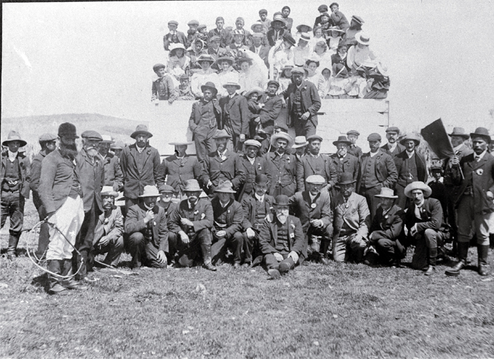 The Chatham Islands Jockey Club : Thomas Ritchie, President, seated in front, Tame Horomane Rehe (Tommy Solomon) at centre right. The Chatham Islands Jockey Club : Thomas Ritchie, President, seated in front, Tame Horomane Rehe (Tommy Solomon) at centre right.