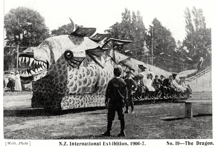The dragon, New Zealand International Exhibition 1906/7, Hagley Park, Christchurch The dragon, New Zealand International Exhibition 1906/7, Hagley Park, Christchurch
