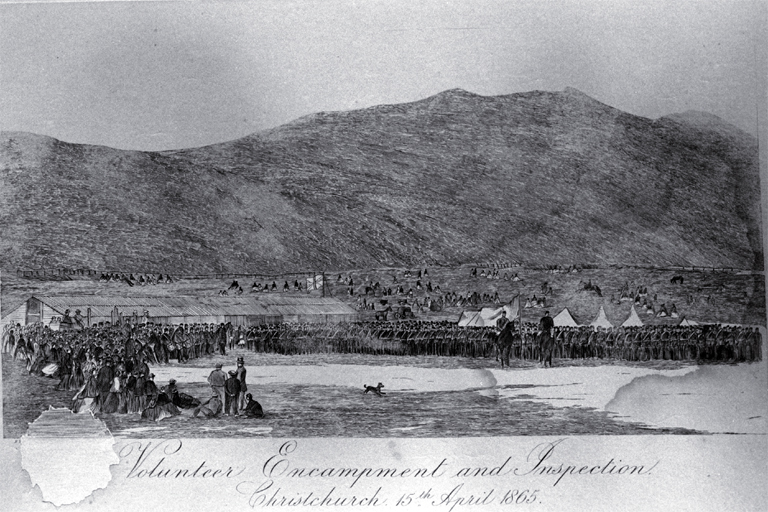 Volunteer encampment at Hillsborough, Christchurch, 1865 Volunteer encampment at Hillsborough, Christchurch, 1865