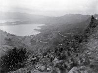 A view from Sugarloaf across Governor's Bay to Manson's Peninsula, Lyttelton Harbour at the beginning of the Rathmore track