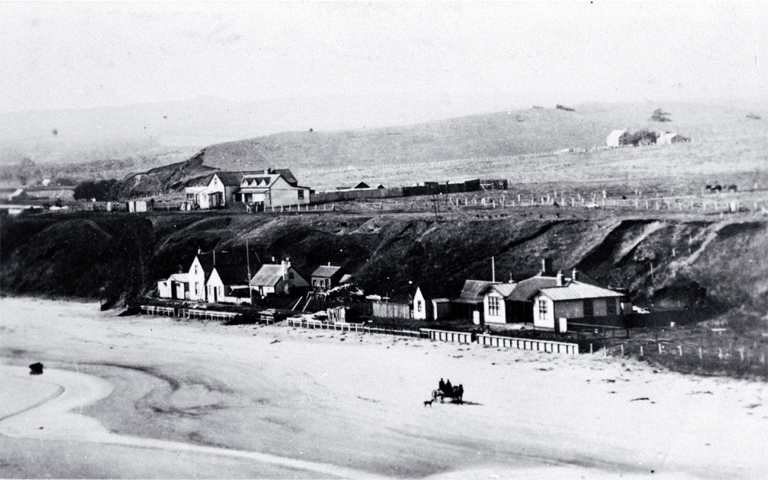 Waitangi showing Odman's and Heslop's hotels at the left : to the right is the combined post office and courthouse. Waitangi showing Odman's and Heslop's hotels at the left : to the right is the combined post office and courthouse.