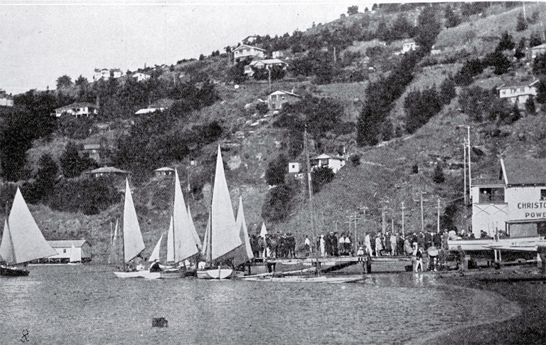 Opening of the yachting season at the boat-house and pier, Christchurch Sailing and Power-Boat Club, Redcliffs, Christchurch Opening of the yachting season at the boat-house and pier, Christchurch Sailing and Power-Boat Club, Redcliffs, Christchurch