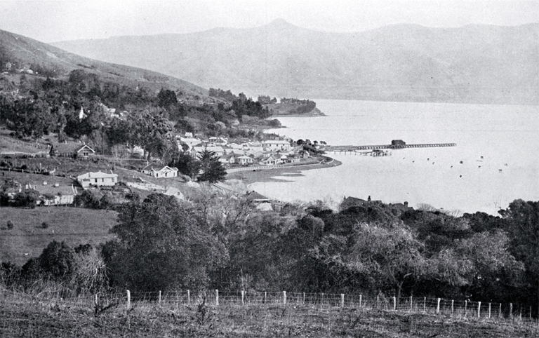 A view of the south end of Akaroa from near the golf links A view of the south end of Akaroa from near the golf links