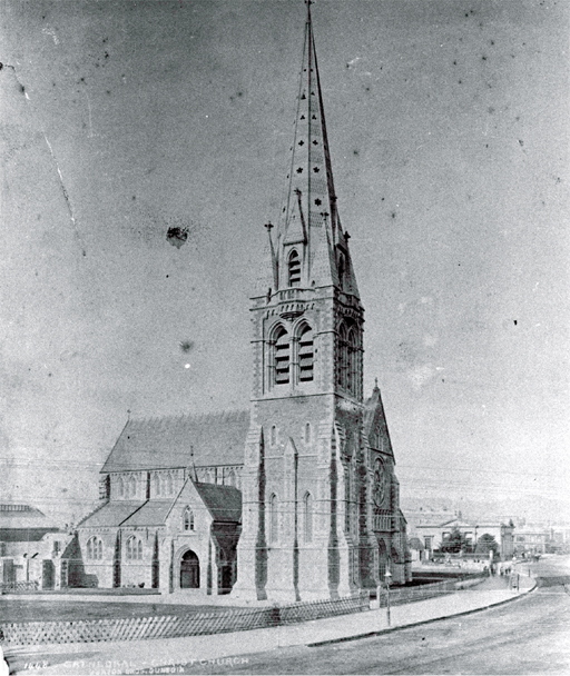 The completed nave and spire of the Christchurch Cathedral The completed nave and spire of the Christchurch Cathedral