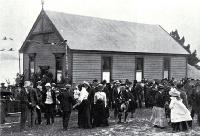 Te Wheke Hall, new Maori meeting house at Raupaki on opening day 