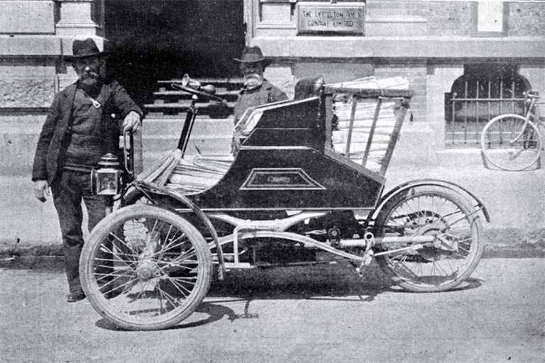 Newspaper enterprise : : W G Shaw, a runner with the Lyttelton Times Company with a brand new motor car. Newspaper enterprise : : W G Shaw, a runner with the Lyttelton Times Company with a brand new motor car.