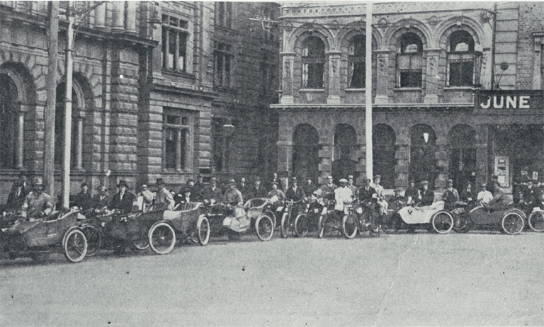 Some of the motorcycles and side-cars used as relief cars in conveying nurses, helpers and food-carriers Some of the motorcycles and side-cars used as relief cars in conveying nurses, helpers and food-carriers