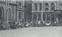 Some of the motorcycles and side-cars used as relief cars in conveying nurses, helpers and food-carriers