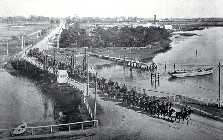 Members of the B Squadron of the Canterbury Mounted Regiment on their way to Lyttelton Members of the B Squadron of the Canterbury Mounted Regiment on their way to Lyttelton