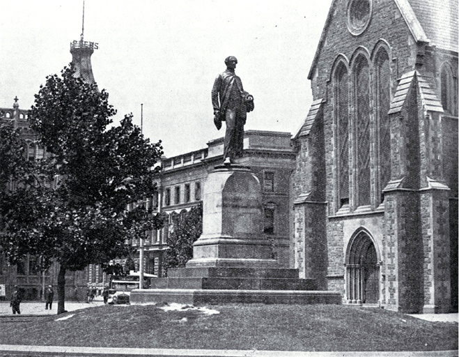 The statue of John Robert Godley, Cathedral Square, pictured in the Cathedral grounds The statue of John Robert Godley, Cathedral Square, pictured in the Cathedral grounds