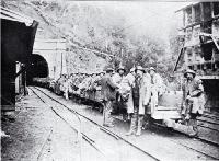 Men about to go to work on the Otira end of the Arthur's Pass Tunnel
