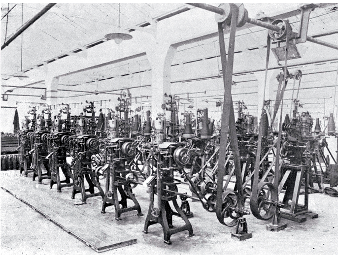 Knitting machines in a factory Knitting machines in a factory